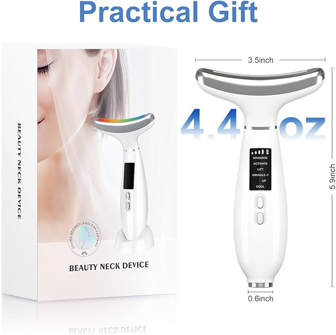 Red-Light-Therapy-for-Face and Neck, Anti-Aging Facial and Neck Massager, Soothing and Relaxing Face Massager Device with 4 Color LED Therapy, Vibration and Thermal Functions for Skin Care (White)