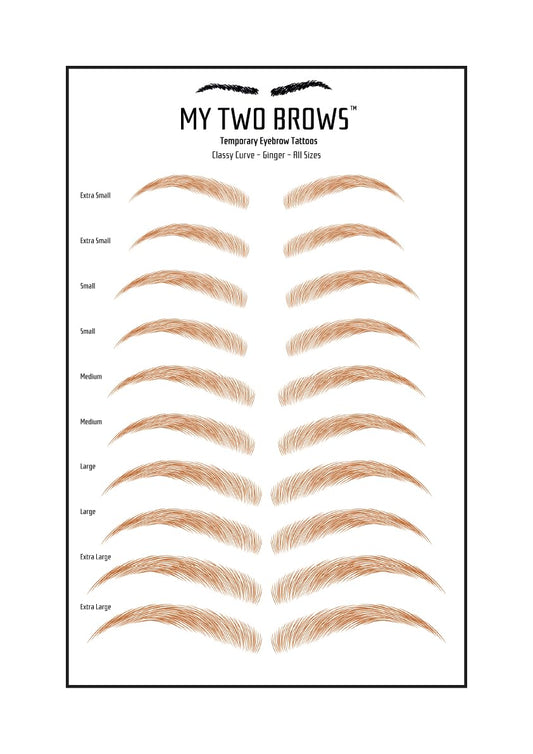 (10 pairs) Ginger Temporary Eyebrow Tattoo - Extra Small Size - Waterproof & Smudgeproof - Classy Curve Style Eyebrow Stickers - Sheet Lasts up to 30 Days - Won't Work on Existing Brows