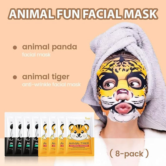 Kaely 8 Pack Animal Character Sheet Masks, Face Masks for Kids Teens Skin Care, Korean Soothe Facial Mask for All Skin Types, Girls Night Skincare Spa Party, Birthday Gifts for Women Men, Set03