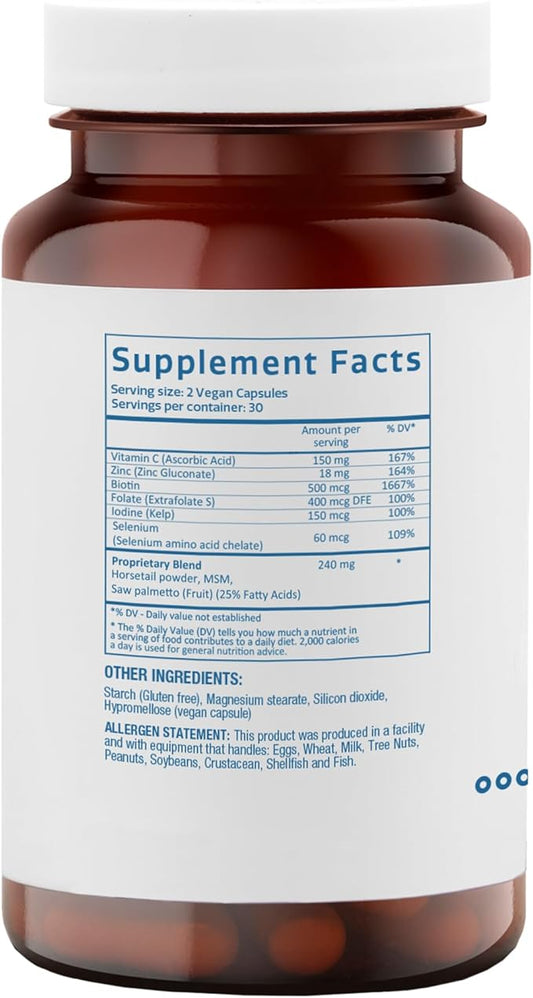 Hair Growth + Nails Vitamin | Zinc, Biotin, B-Vitamins and Kelp | Reduces Hair Loss and thinning | Hair Growth Complex Supplement for Women | Extra Strength | 60 Capsules