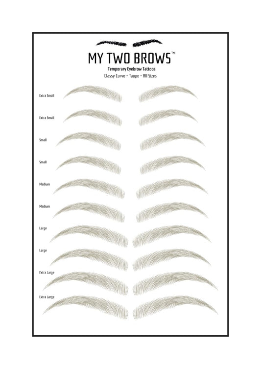 (10 pairs) Taupe Temporary Eyebrow Tattoo - Medium Size - Waterproof & Smudgeproof - Classy Curve Style Eyebrow Stickers - Sheet Lasts up to 30 Days - Won't Work on Existing Brows