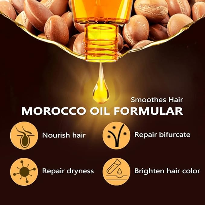 Hair Oil Serum for Frizzy Hair,Smooth & Shine Anti-frizz Hair Serum,Morocco Oil Silk Bright Hair Frizz-free Serum,Smoothing Natural Hair Care Essential Oil Reduce Dry,Curly,Wavy,Damaged Hair (2Pcs)