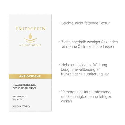 natural cosmetics regenerating facial care oil (35 ml), light texture, quickly absorbed, with coenzyme Q10 & amaranth oil, anti-aging facial oil for all skin types