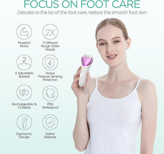 VOYOR Electric Foot Callus Remover Rechargeable Foot File Waterproof Pedicure Tools, Professional Callus Remover for Feet 3 Roller Heads Foot Scrubber Electric Foot Grinder CR300 (Purple)