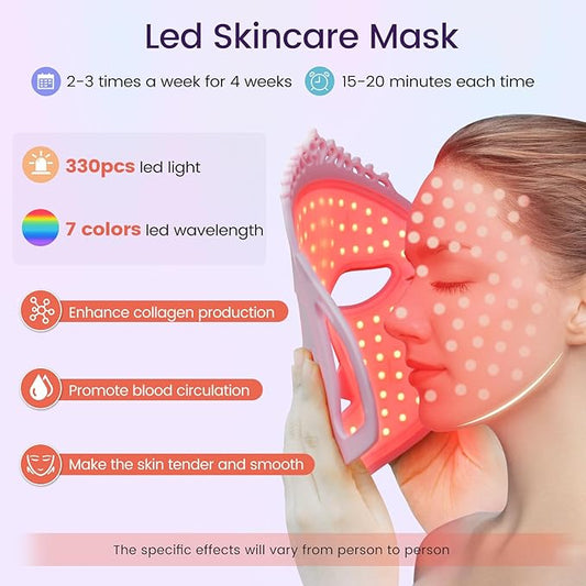 Led Light Mask for Face, Red Light Therapy for Face, 7 Colors Led Facial Mask Light Therapy, Silicone Facial Light Therapy Device, Blue Light Face SkinCare Facial Mask, for Collagen Production