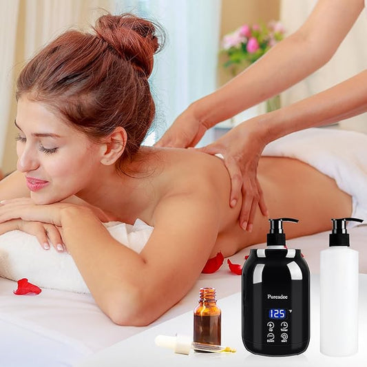Massage Oil Warmer, Massage Oil Warmer for Massage Therapy, Oil Warmer for Massage for Salon, Barber Shops, Home, with Two Oil Bottle Dispenser