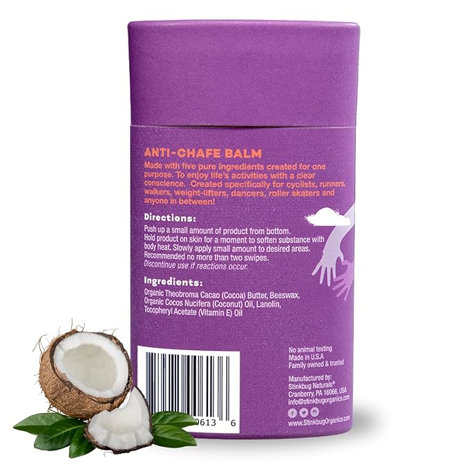 Stinkbug Naturals Organic Plastic Free Anti-Chafe Balm Stick, 100% Natural Ingredients, Aluminum Free Packaging, 2.45 Ounce Pack of 4