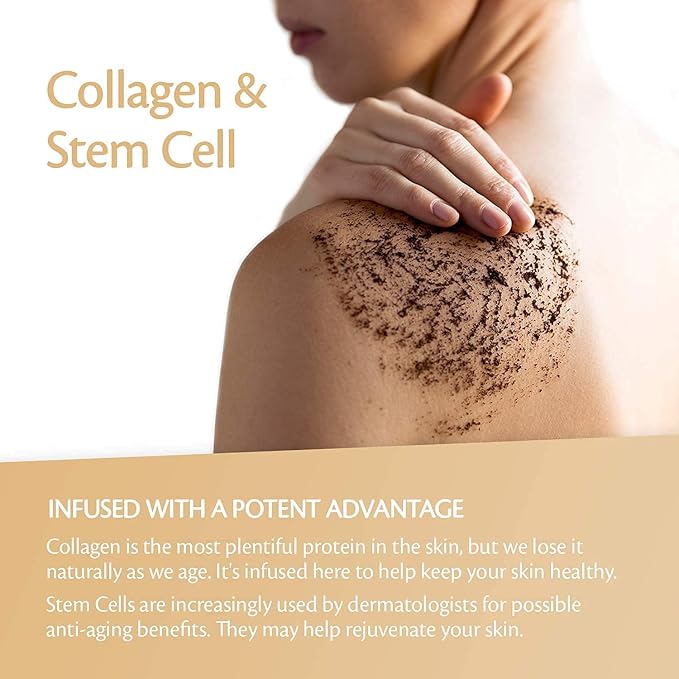 Arabica Coffee Foot and Hand Scrub with Collagen & Stem Cell Exfoliating Body Scrubber & Face Cleanser Fight Skin Care Appearance Cellulite Fine Line Stretch Mark by M3 Naturals (1 Pack)