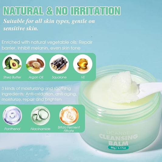 UCANBE Cleansing Balm Makeup Remover, 3.17oz Cleansing Balm + 4pcs Large Size Makeup Remover Cloths, Makeup Cleansing Balm for Waterproof Eye Face Lip Makeup, Made for All Skin Types