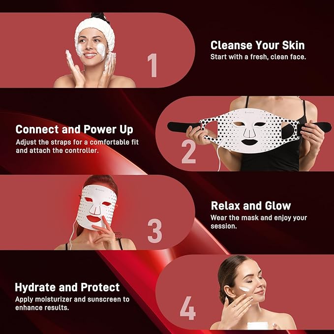 Red Light Therapy Mask for Face - 3 Light Modes, Ultra-Soft Comfort, Precise wavelength, Professional LED Face Mask Light Therapy for Skin Rejuvenation, Anti-Aging & Acne Treatment, Home Use