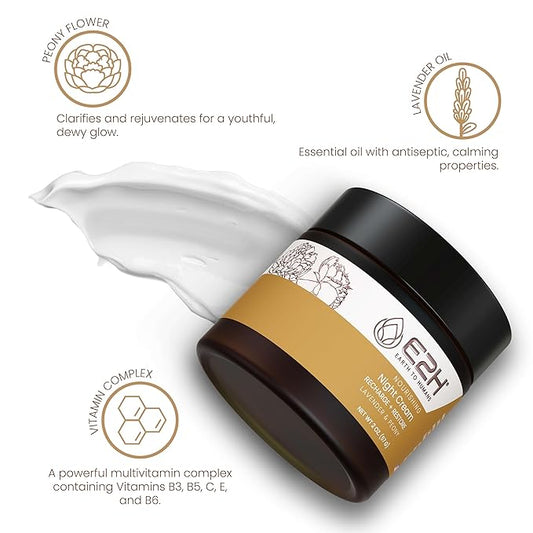 E2H Nourishing Night Cream with Lavender and Peony | Rejuvenates & Nourishes | Firms & Evens Tone | Dewy Radiant Glow