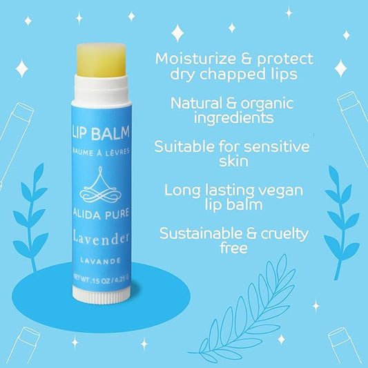 Lavender Lip Balm, Cruelty Free, Vegan Lip Balm Set, Beeswax Free, with Avocado Oil, Organic Jojoba Oil, and Vitamin E, Natural Moisturizer for Dry, Chapped, or Cracked Lips, 3 Tube Set