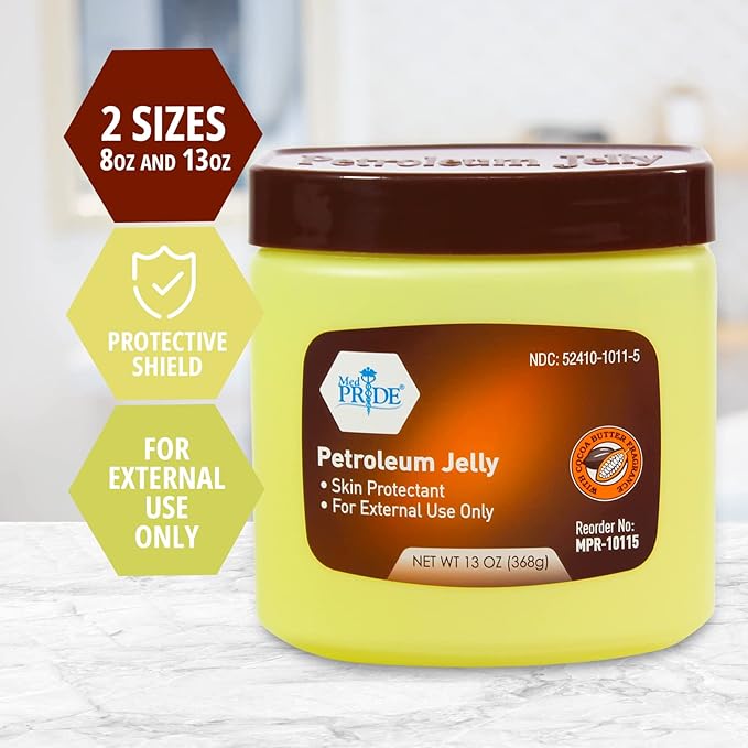 MED PRIDE Petroleum Jelly Cocoa Butter Large Tub Skin Moisturizer & Protectant for Dry Skin, Burns, Rashes, Wounds