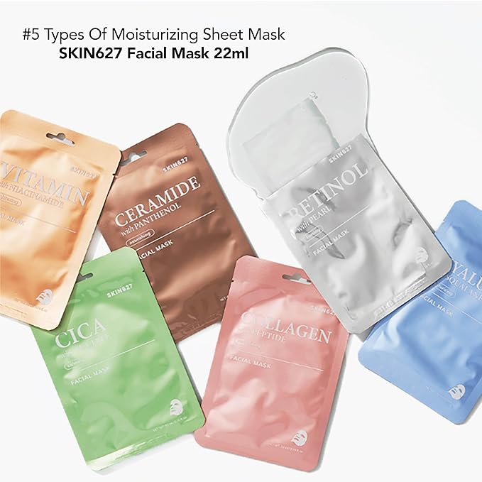 SKIN627 Bulk 24PK Face Masks Skincare, Facial Mask, Sheet Masks Korean (24PK Moisturizing)