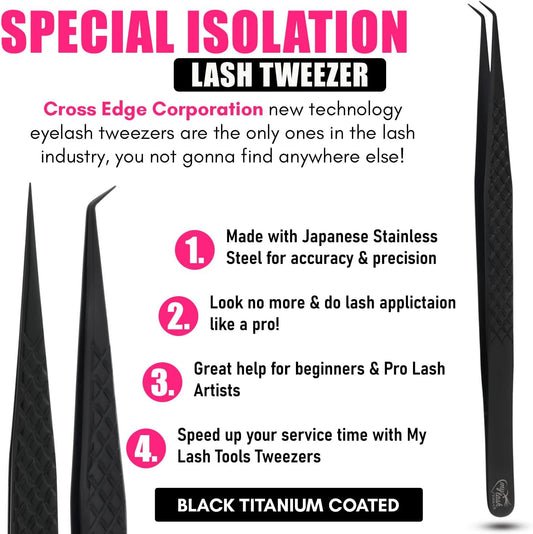 My Lash Tools Eyelash Extension Curved Degree & Straight Tweezers set for Isolation Lash Extensions 14cm, Best for Individual Isolation & Classic Lashes Stainless Steel Eyelash Twisers (Tweezers set)