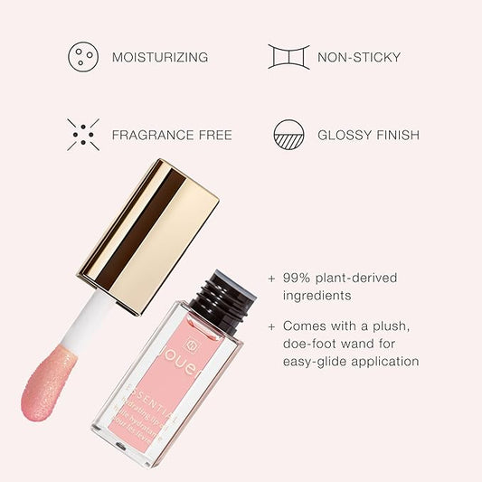 Jouer Essential Hydrating Lip Oil – Moisturizing Dry Lip Treatment Serum - Fragrance Free Clear Lip Oil - Jojoba Seed Oil and Apricot Oil Formula, Natural Shine
