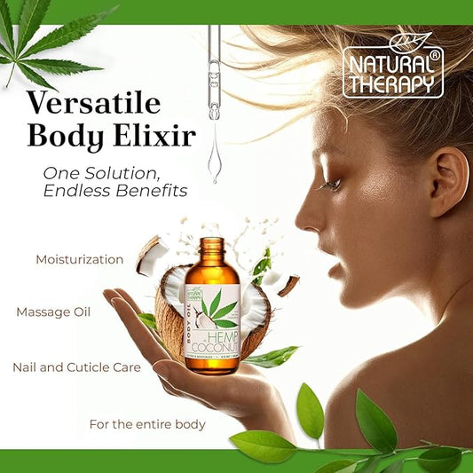 Natural Therapy Sensual Massage Oil for Date Night – Scented Body Oil for Couples with Hemp & Coconut (4 Fl.Oz)