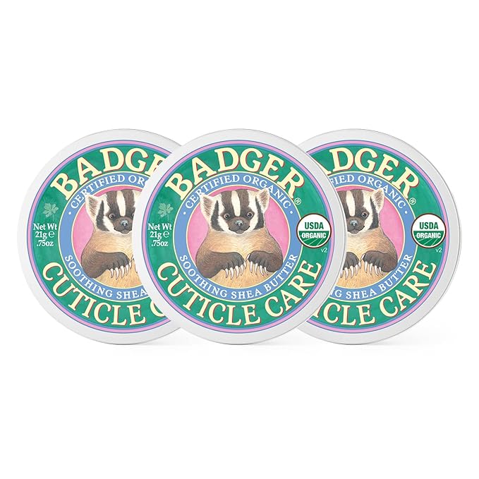 Badger Cuticle Care, 100% Organic Cuticle Cream for Natural Nail Care, Soothe & Restore Dry & Splitting Cuticles, Rich Shea Butter, Light Citrus Scent, .75oz Tin, 3-Pack
