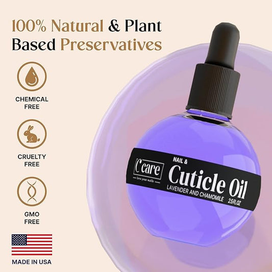 C CARE Cuticle Oil For Nails - Levender and chamomile Nail Oil - Moisturizes and Strengthens Nails and Cuticles - Dropper & Brush included - Large 2.5 oz bottle
