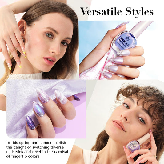 AZUREBEAUTY Nail Polish Set Fast Drying Glitter Pink Purple Spring Summer 4 Colors Lilac Nail Polish Natural Nail Lacquer Fingernail Kit with Top Coat DIY Salon Home