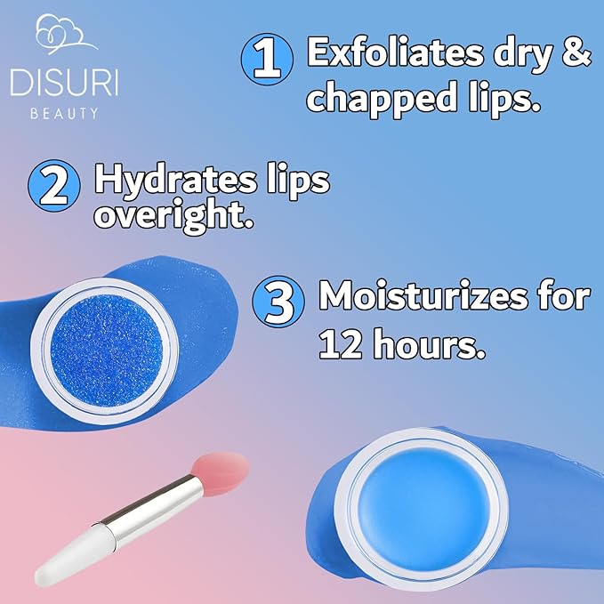 Lip Mask and Lip Scrub Set - Moisturizing Lip Scrub for Exfoliating and Smoothing Lips, Cruelty-free - Improves Texture, Hydrates, and Softens Chapped, Dark Lips Skin - (Blueberry)