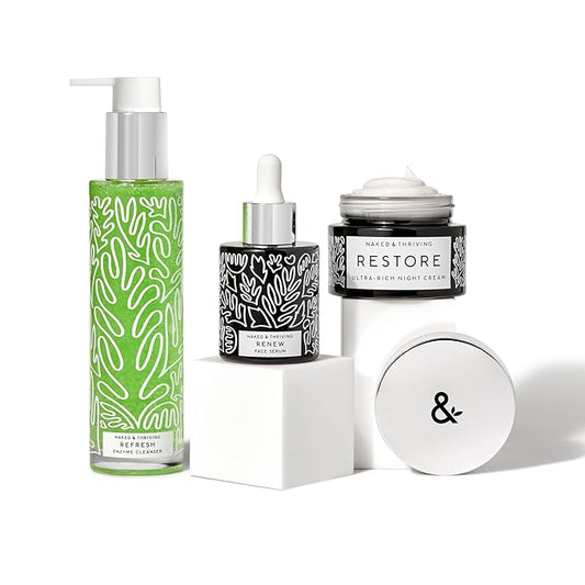 Naked & Thriving The Advanced Renewal Routine | Restore Ultra-Rich Night Cream (50g) + Refresh Gentle Enzyme Cleanser (120ml) + Renew Resurfacing Night Serum (30ml) (Set of 3)
