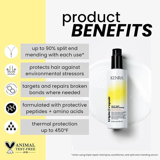 Kenra Triple Repair Split End Mending Serum | Up to 90% Split End Mending with Each Use | Targets & Repairs Weak or Broken Bonds | Split Ends | Damaged Hair | Bond Builder| Sulfate-Free | 6.5 fl. oz.