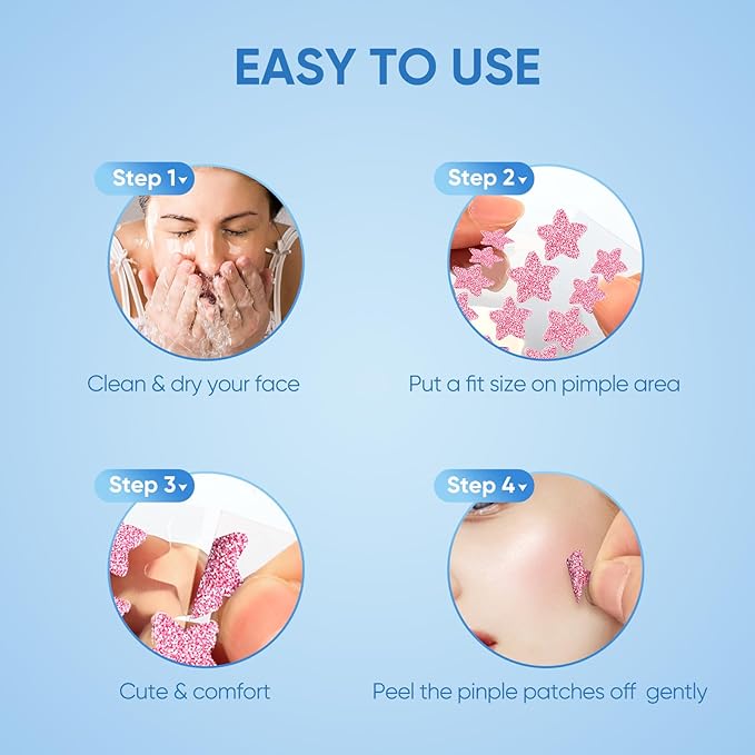 Pimple Patches for Face, Hydrocolloid Acne Patches, Sparkling Star Zit Covers, Colorful Spot Stickers with Tea Tree, Salicylic Acid & Cica Oil| 3 Sizes (10mm, 12mm & 14mm) |240 Count
