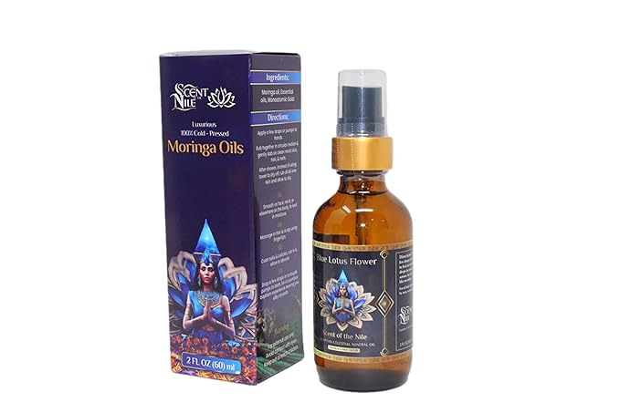 Pure Organic Moringa Oil with Blue Lotus Flower & Ormus Gold – Hydrating & Anti-Aging Oil for Skin, Hair & Nails – Premium 100% Cold Pressed Moringa Seed Extraction, Nourishes & Hydrates Skin