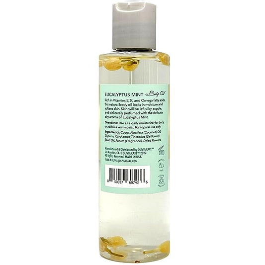 Olivia Care Body Oil Eucalyptus Mint Vegan & Natural | Hydrating & Moisturizing - Infused with VITAMIN E, K & Omega Fatty Acids - Refreshing Fragrance - (Eucalyptus Mint)