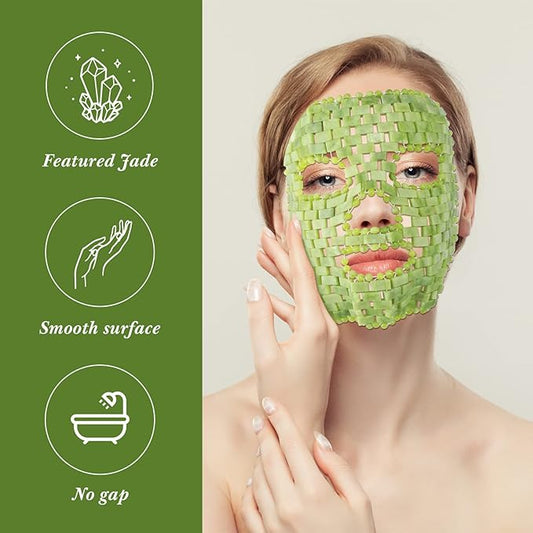 Jade Facial Mask, Jade Sleep Natural Stone Green Facial Cooling Mask, Beauty Skincare Massage Tools for Alleviate Puffiness Face Massage Puffy Eyes Dark Circles