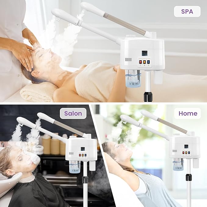 Professional 2 in 1 Ozone Facial Steamer on Wheels - Hot & Cold with Time Setting, Adjustable Height for Spa, Salon & Home