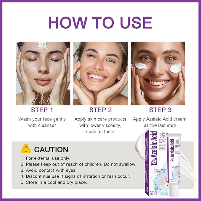 Azelaic Acid Serum 12% Azelaic Acid Cream, Azelaic Acid Facial Cream, Facial Serum with Hyaluronic Acid and Niacinamide, Redness Reducing Skin Care, Balances Excess Sebum