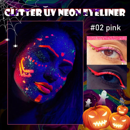 evpct Pink Shimmer Eyeliner UV Neon Gel Eyeliner Pencil Makeup, Rainbow Halloween Colored Colorful Gel Eye Liner Pen Glow in Dark Makeup, Long Lasting Waterproof Eyeliners for Face Body Painting