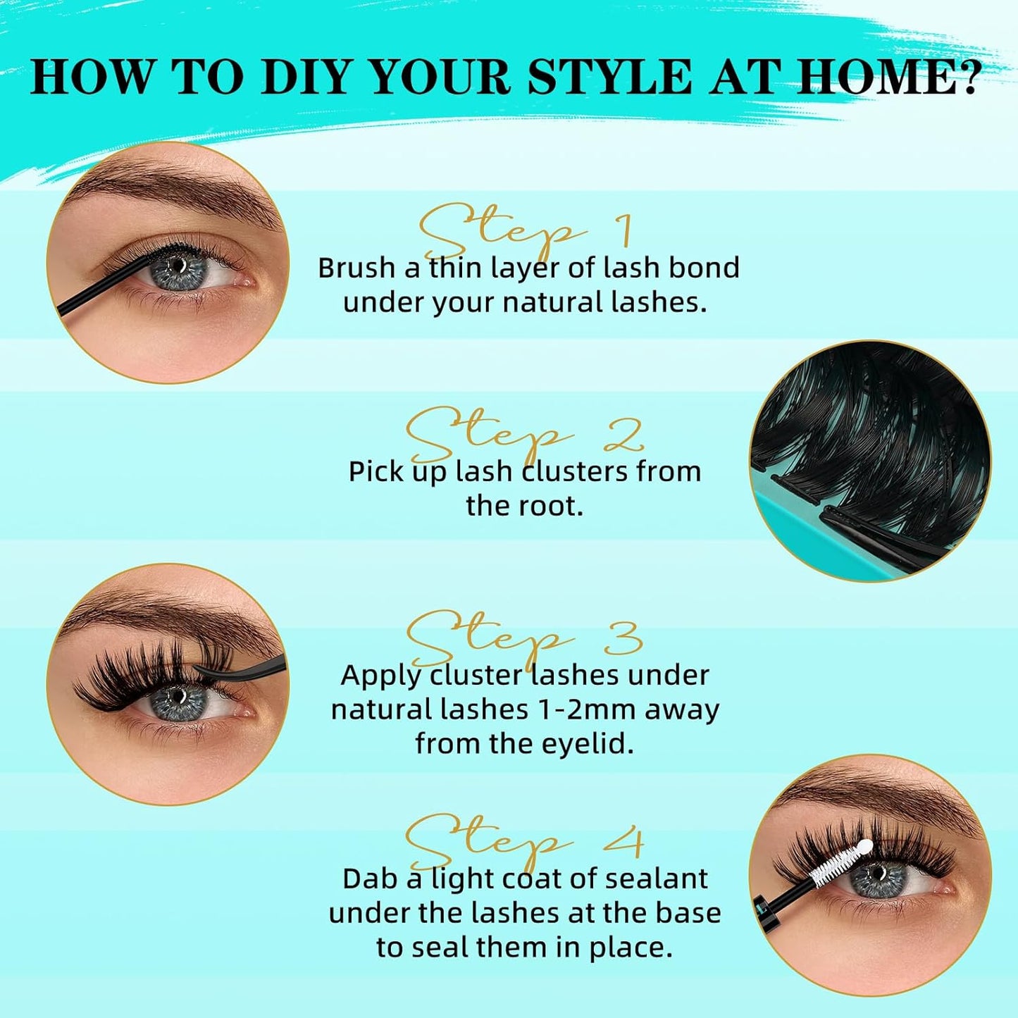 Lash Clusters Kit 240PCS Eyelash Extension Kit D Curl Wispy Clusters Lash DIY Lashes Extensions Kit Natural Individual Lashes Kit with Lash Bond and Seal Eyelash Tweezer(80D,D-Mix9-16mm)