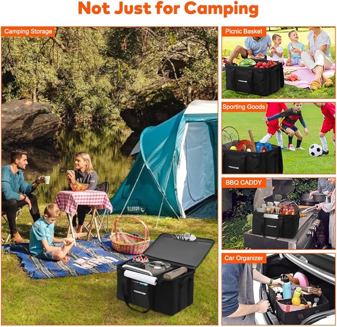 45L Camping Organizer, 1680D Heavy Duty Waterproof Camping Storage for Camping Cooking Utensils and Camping Cookware, with Hard Bottom, Camping Bag with Zippered Lid for RV, Hiking