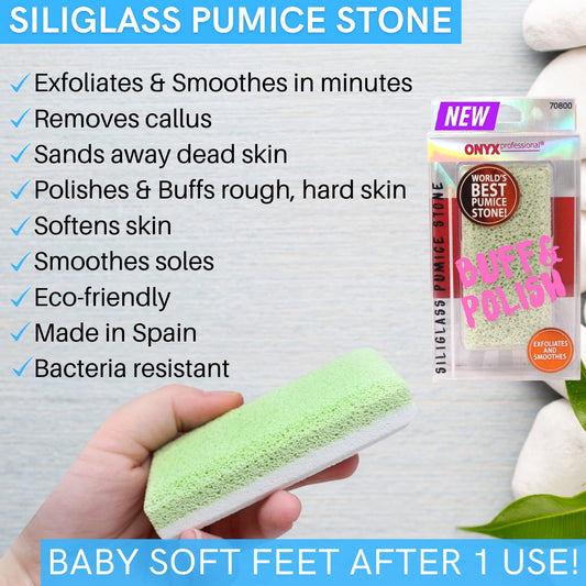 Onyx Professional 2 in 1 Pumice Stone, 100% Siliglass Callus Remover for Feet, Elbows, Knees, Dead Skin, Heels, Hands, Foot File Scrubber Exfoliator Removes Hard, Rough, Dry Skin