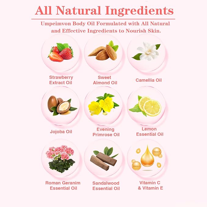 2 Pack 3.38 fl.oz Strawberry Body Oil after Shower, Vitamin C & E Gua Sha Body Oils Scented Body Oils for Women, Dry Body Oil Juice for Skin