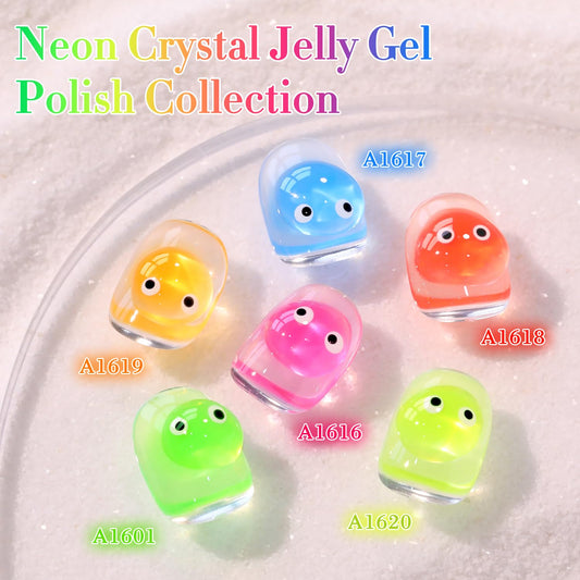 Double Rhythm 6 Pcs 15 ML Gel Polish Set Same Color Same Bottle Soak Off Gel Polish Kit Nail Art Manicure Salon DIY at Home for Women (Jelly Neon Pink Blue Red Green-T6-26)