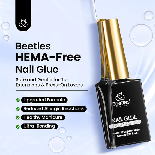 Beetles Hema-Free Nail Glue Gel - 10ml Super Strong Brush U V Nail Glue for Acrylic and Clear Press On Nails, Long Lasting Extension Gel Curing Needed