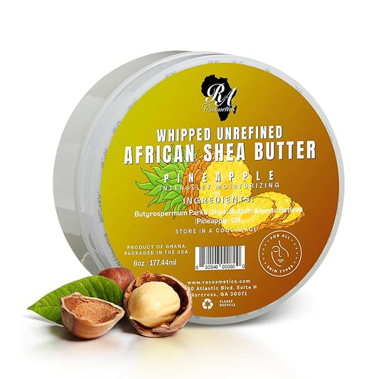RA COSMETICS Whipped Shea Butter Pineapple - 6oz | 100% Pure & Natural African Shea Butter for Men & Women - Ultimate Handcrafted Moisturizer with Essential Vitamins for Radiant Skin