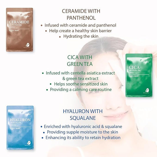 SKIN627 Bulk 24PK Face Masks Skincare, Facial Mask, Sheet Masks Korean (24PK Assortment)