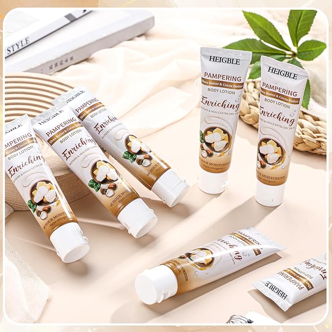 50 Pack Travel Size Body Lotion 1 oz Shea Butter Cocoa Butter Body Lotion Dry Skin Moisturizer with Flip Cap for Extra Dry Skin, Inns, Hotels Resorts, Airlines, Offices, Gyms and More