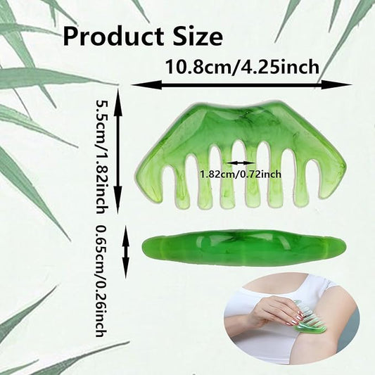 2 Pcs Jade Gua Sha Handheld Massage Comb - Heeta Hair Scalp Massager, Scalp Comb & Head Scratcher - Scalp Massage Tool for Head Caring, Relaxation, Physical Therapy, Acupoint Treatment