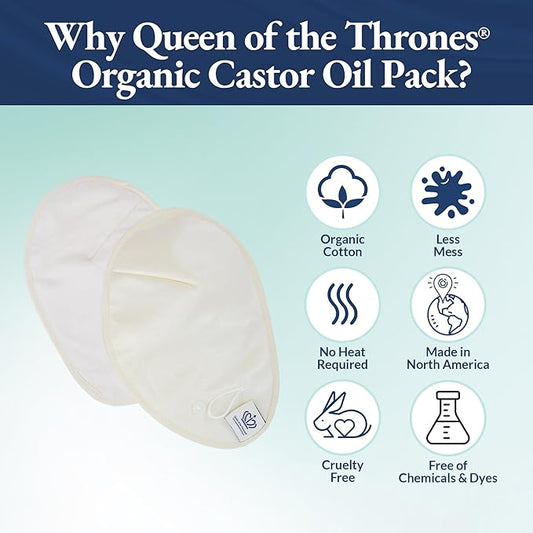 QUEEN OF THE THRONES Castor Oil Pack for Breast (Large) - Heatless, Less-Mess, Reusable - Organic Cotton Flannel, Comfort Fit, Soft Straps & Naturopathic Doctor Designed (Castor Oil Sold Separately)