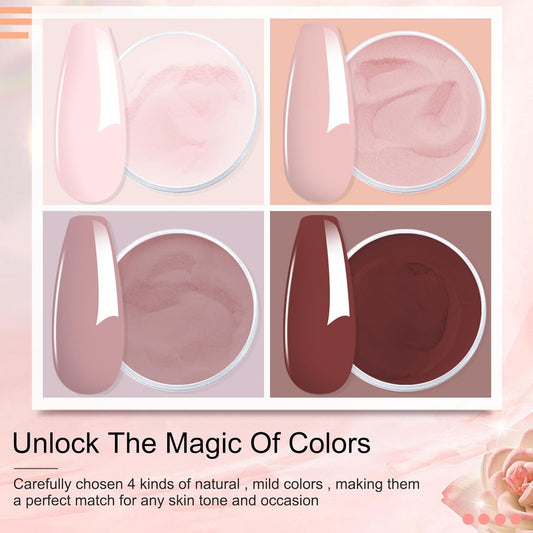 Honey Joy Dip Powder Nail Kit Starter,4 Colors Gentle Nude Brown Pink Neutral Skin Dipping Powder Liquid Set with Base Top Coat for Nail Art Manicure Salon DIY No LED Nail Lamp Needed,Dip-7pcs-07