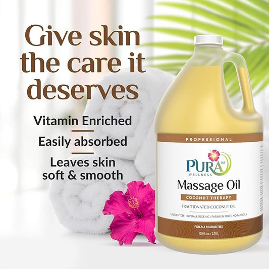 Coconut Therapy Massage Oil, Coconut Massage, Physical Therapy Coconut Oil, Professional Deep Tissue Therapy, Pura Wellness Massage OIl, Unscented Oil for Physical Therapy and Recovery, 128oz