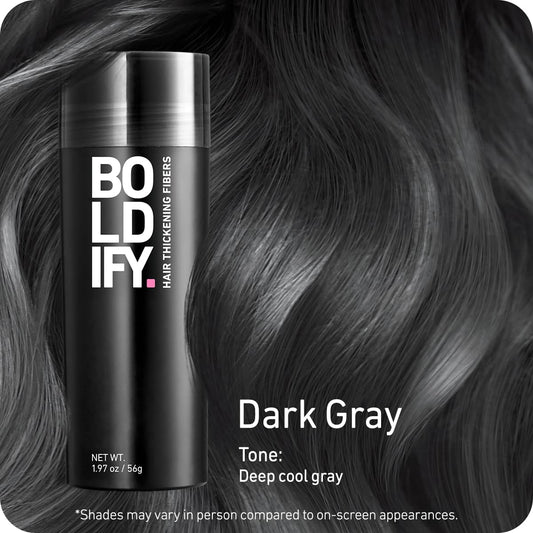 BOLDIFY Hair Fibers (56g) - Fill In Thinning and Fine Hair for an Instantly Fuller, Thicker Look - 14 Shades for Women & Men - Dark Gray