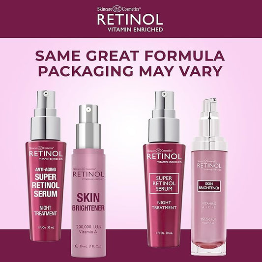 Retinol Skin Brightener – Skin Tone Corrector Smooths & Rejuvenates Face for a Healthy Glow + Retinol 6X Super Serum – Unique, Intensive Formula Accelerates Skin Renewal While You Sleep.
