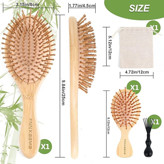Thick Strong Bamboo Hair Brush, Bamboo Brush for Hair Growth,Hair brush for massaging the scalp,Hair Brush Cleaner Tool, Suitable for Women Men and Children (light yellow)